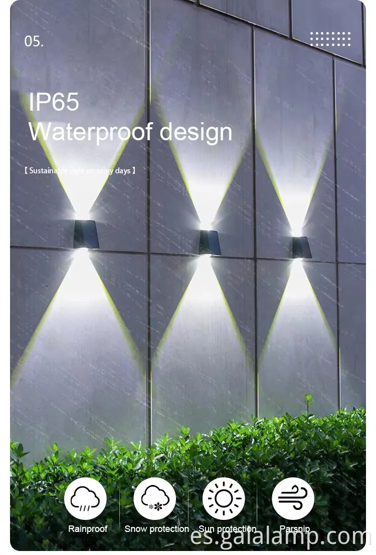 Luz de pared al aire libre impermeable con energía solar para jardines